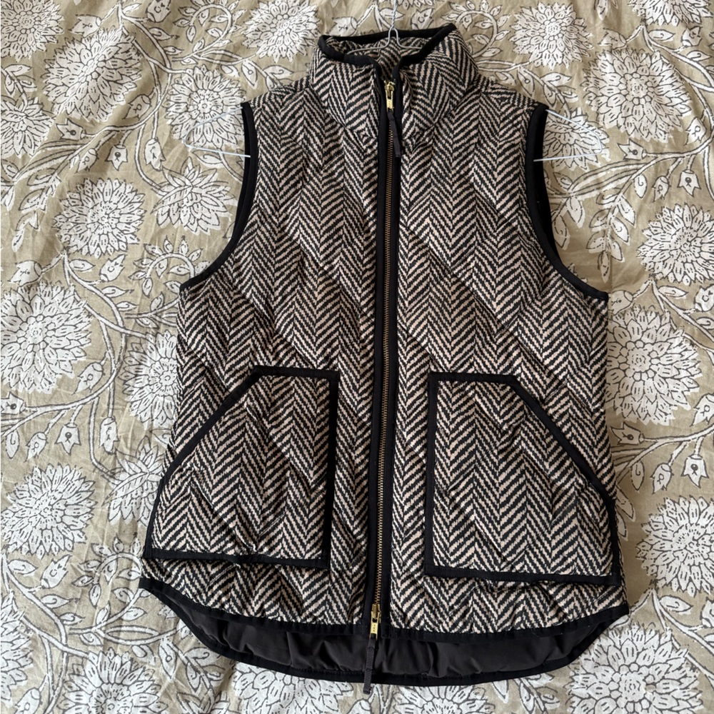 J. Crew Black and White Herringbone Vest